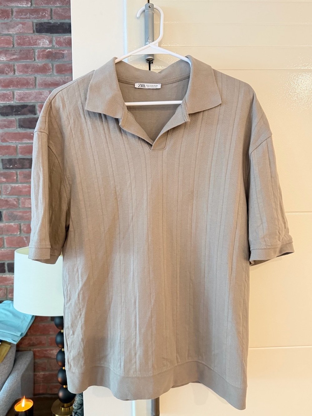 Zara Taupe Short Sleeve Knit Polo